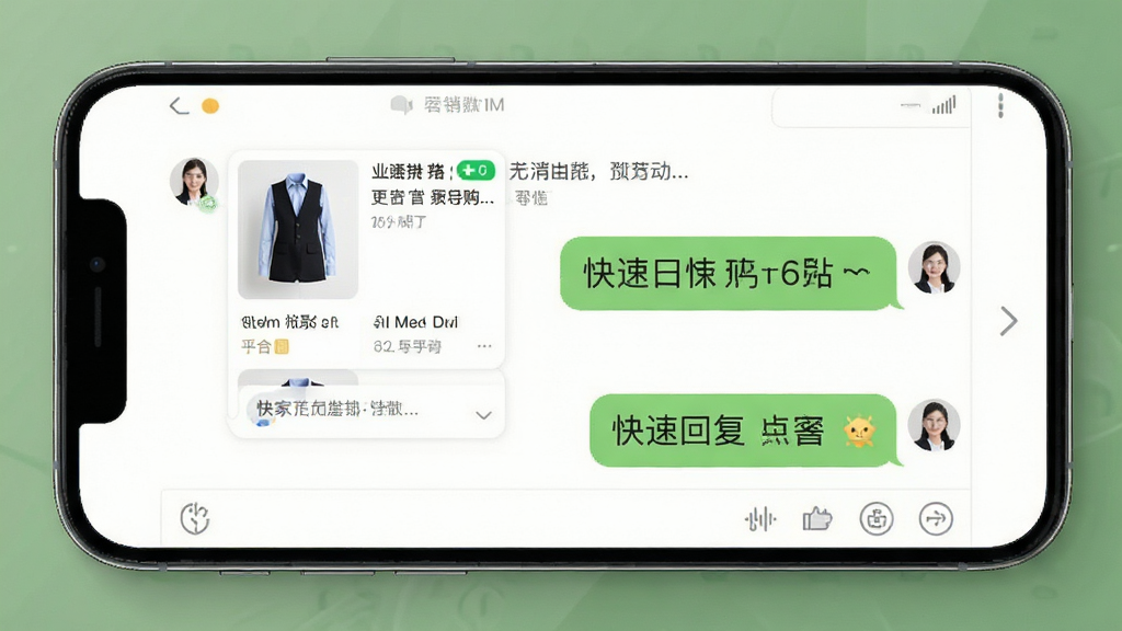 Ӫ������IM������棬����Ϊ�ֻ���Ļ�е�����˿ͶԻ����ڣ������������ݶԻ��Ű棬�����������ϸ�ڰ�����Ʒ��Ƭ����ݻظ���ť�������������������࣬�޶���Ԫ��