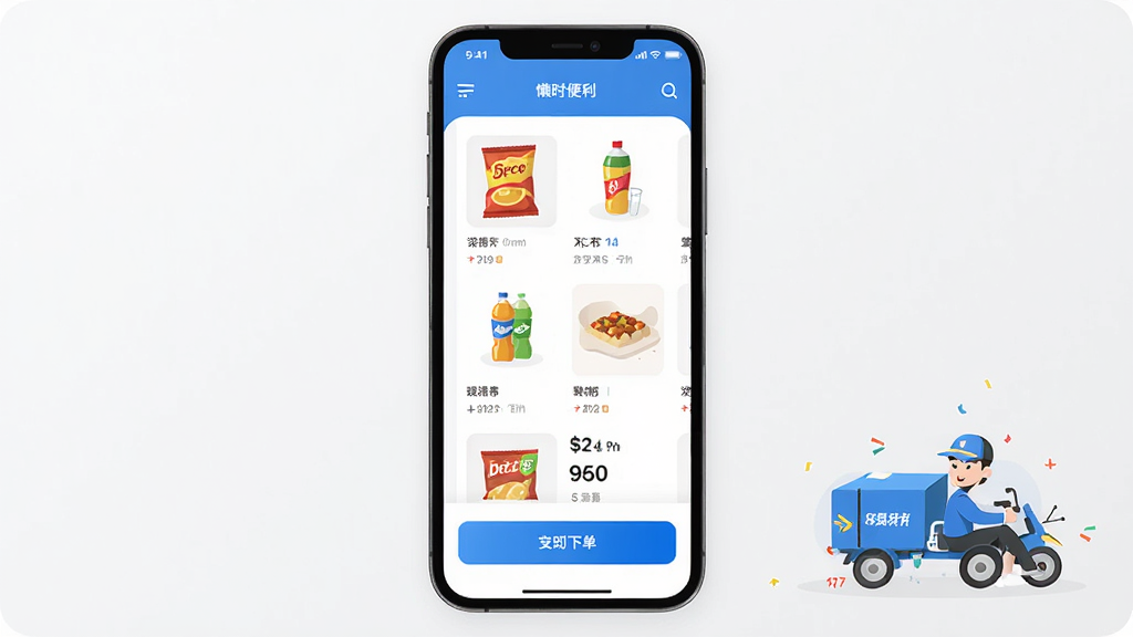��ʱ����APP����չʾ������Ϊ�ֻ���Ļ��ʾ��Ʒ�б����µ���ť������Ϊ���з����ֻ�ģ�ͣ��Ű������������Ϊ�ִ���ƽ����ƣ�ϸ�ڰ�����ʳ����ͼ�������Ա�廭�����ʸ��壬�ɾ����޶���Ԫ��