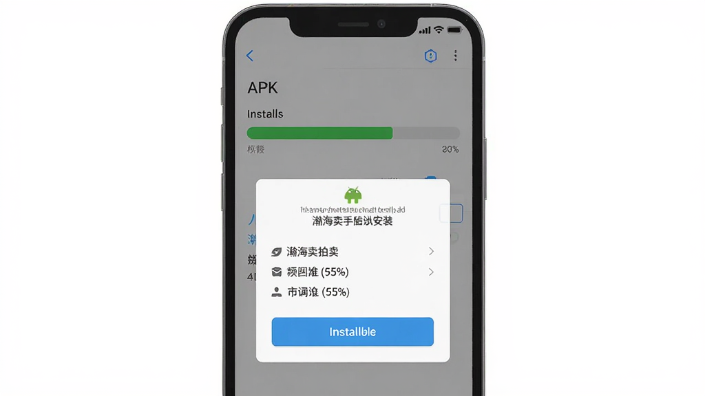 嫺�������׿�ֻ���װ����ʾ��ͼ������Ϊ�ֻ���Ļ��ʾAPK��װ��������Ȩ��ȷ�ϵ���������Ϊ���ֻ����У��Ű��࣬���Ϊ��ƽ��UI���ϸ�ڰ�����װ��ť��Ȩ���б������Ȱٷֱȣ������������ɾ����޶���Ԫ��