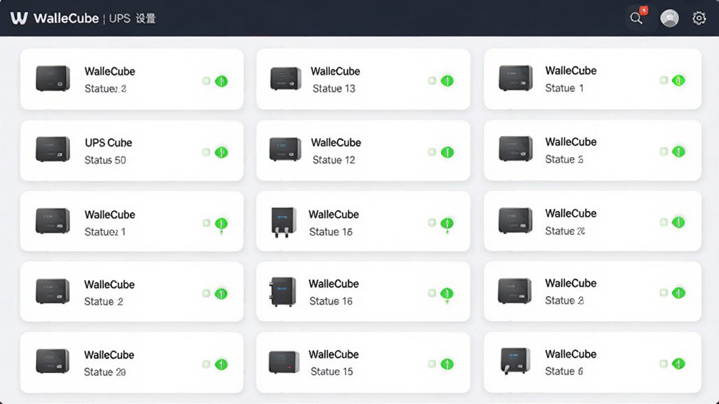 WalleCube���豸�������棬����Ϊ�б�չʾ��̨UPS�豸���������룬�Ű�Ϊ��Ƭʽ������Լ����ϸ�ڰ����豸������״ָ̬ʾ�ƣ������������ɾ����޶���Ԫ��