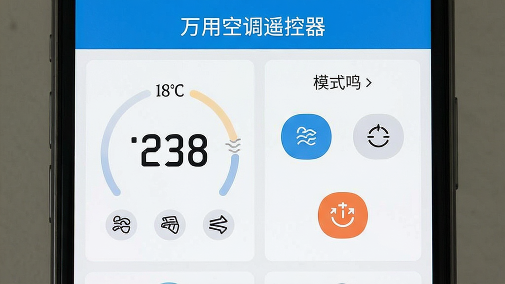 ���ÿյ�ң����App����������д������Ϊ�ֻ���Ļչʾ����ң����壬�����¶ȵ�������ģʽ�л������Ű����ҷ���������Լ��ƽ����ϸ�ڰ�������¶����֡�����ͼ�ꡢ��ʱ��ť�����������ɾ��޶���Ԫ�أ�������������ʾ