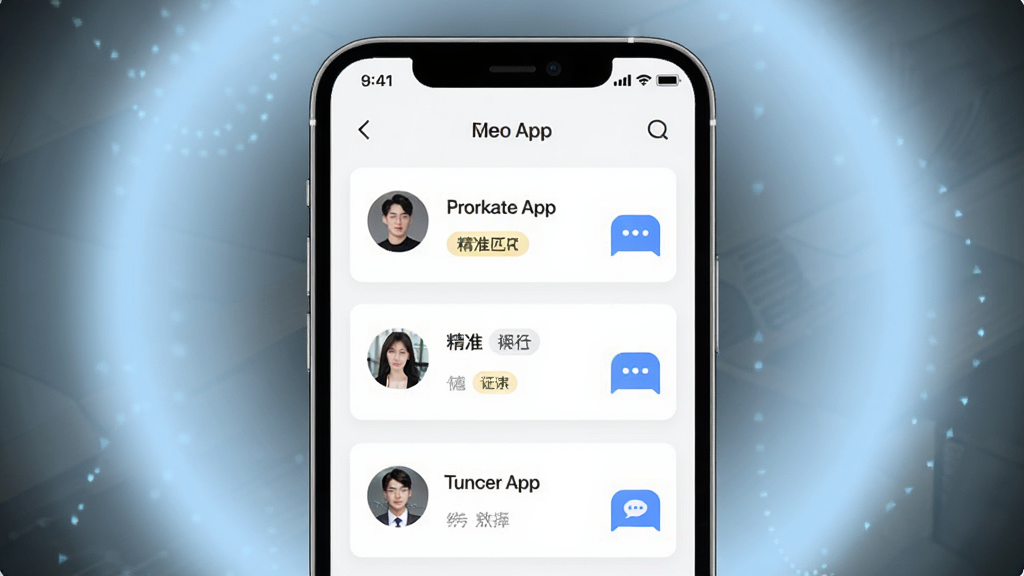 ǣ��App����չʾ������Ϊ�ֻ���Ļ����ʾ�߶��罻�û��б���ƥ����棬���ֲ��þ����ֻ�ģ�ͼ����൭��ɫ���Σ��Ű����ִ������Ϊ����Ƽ��У�ϸ�ڰ����û�ͷ��Ƭ����׼ƥ���ǩ����������ͼ�꣬���ʸ���ɾ��޶���Ԫ��