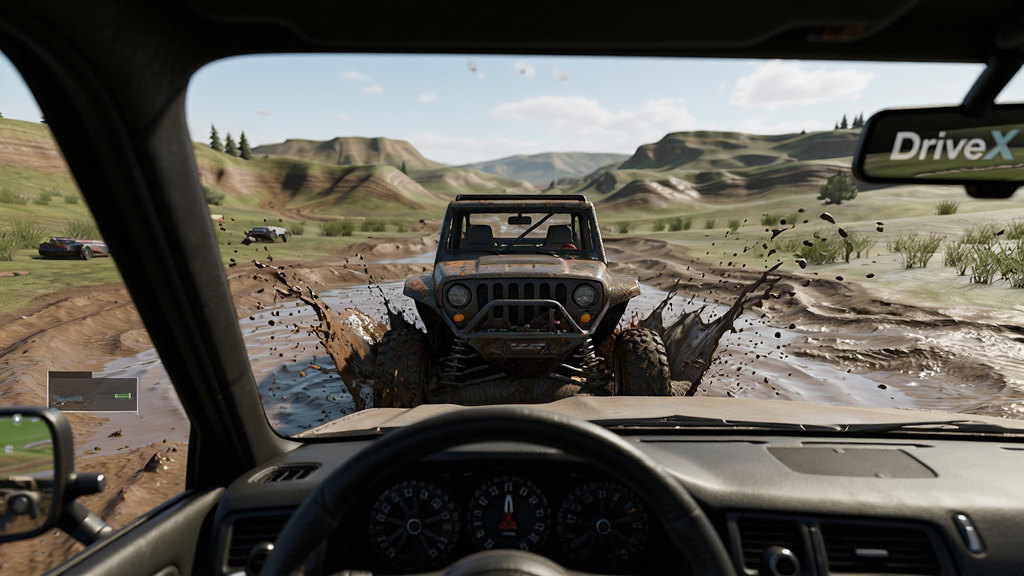 DriveX����ģ�������������ͼ��������ԽҰ����Խ�ཬˮ�ӣ�����Ϊ��ʻ�ӽǣ��Ű�չ�ֵ�����������Ϊдʵ3D��Ⱦ��ϸ�ڰ���ˮ�������ɽ������ʸ��壬�ɾ����޶���Ԫ��