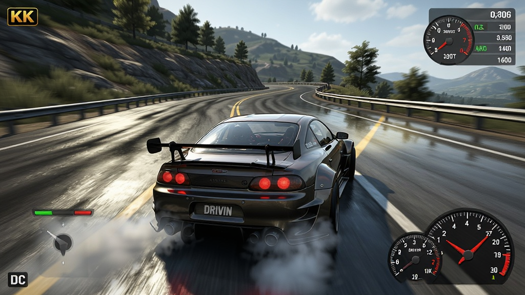 DRIVIN' ��Ϸ���棬������һ����װ�ܳ���ɽ·Ư�ƹ��䣬����Ϊ�����˳�׷β�ӽǣ��Ű�Ϊ������������Ϊдʵ������Ϸ���ϸ�ڰ�����̥������·�淴�⡢��̬ģ�����Ǳ������ݣ�����Ϊ4K���壬�ɾ����޶���Ԫ��