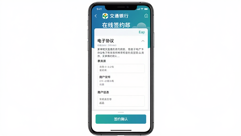 �򵥰��̼�APP����ǩԼҳ�棬����Ϊ�ֻ���Ļչʾ����Э���ǩԼȷ�ϰ�ť���������½ṹ���Ű������������ʽ����ϸ�ڰ�����ͨ���б�־���̻���Ϣ���������ʸ��壬�ɾ����޶���Ԫ��