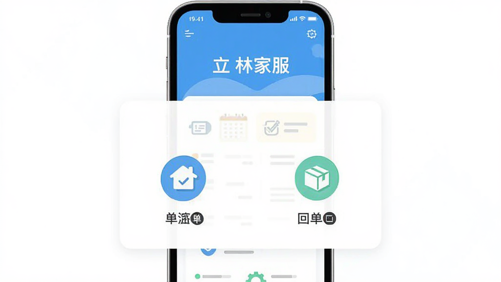 ���ּҷ�App�ۺ���񹤵�����ʾ��ͼ������Ϊ�ֻ��빤����Ƭ���������½ṹ���Ű�����������ƽ����ϸ�ڰ����ɵ���ǩ�����ص�ͼ�꣬���������ɾ��޶���Ԫ��
