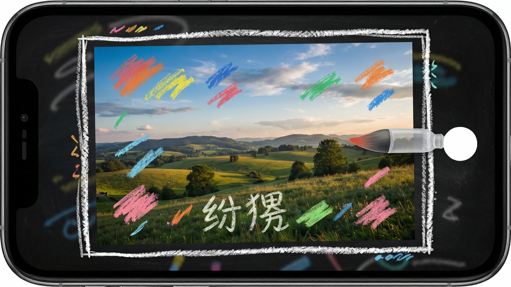 �ڰ廭������Ƭ�滭����չʾ������Ϊһ�ŷ羰��Ƭ�ϵ����ֻ�Ϳѻ������Ϊ�ֻ���Ļ����ʾ��Ƭ�滭���棬�Ű����½ṹ�����Ϊ�����ֻ�磬ϸ�ڰ�����ɫ�ʴ�����͸�����ʡ���Ƭ��Ե���ֻ�߿򣬻��ʸ��壬�ɾ����޶���Ԫ��
