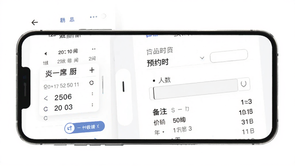 ��һϯ˽��App����ȷ��ҳ�棬����Ϊ�ֻ���Ļ��ʾԤԼʱ�䡢������֧����ť�����ּ�࣬�Ű����������������£�ϸ�ڰ�������ѡ��������ע�����ͼ۸���ϸ�����������ɾ����޶���Ԫ��