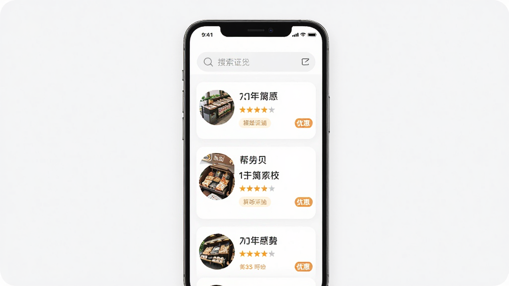 ��ﱴ�ֻ�Ӧ�ý��棬�����Ǹ��������б�������Ϊ�������������·���Ƭʽ�̼�չʾ���Ű�������������ִ���ϸ�ڰ�������ͷ�������Ǽ����Żݱ�ǩ�����ʸ��壬�ɾ����޶���Ԫ��
