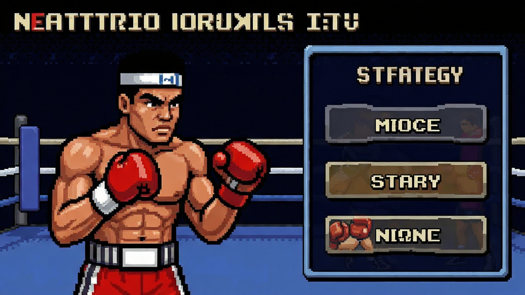 Newtro Boxing 复古拳击 游戏界面 拳法选择 策略面板 像素UI 街机风格 细节清晰 画质优秀 干净 无多余元素