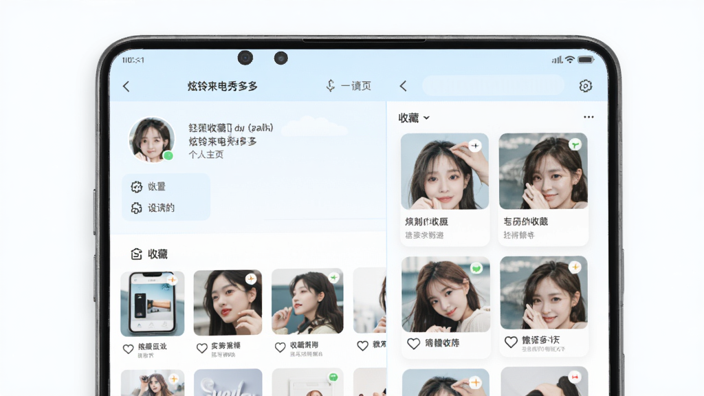 �����������������ҳ���棬����Ϊ�ֻ���Ļչʾ�˺���Ϣ���ղ��б������ַ����������Ű����࣬�������ǳɫ��ϸ�ڰ���ͷ������ѡ����ղ�����ͼ�����ʸ��壬�ɾ����޶���Ԫ��