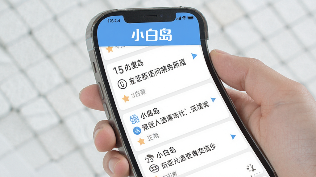 小白岛APP社区界面截图,手机屏幕中显示病友互助交流帖子列表,顶部有小白岛logo,界面简洁清新,蓝白色调,干净无多余元素,高清画质