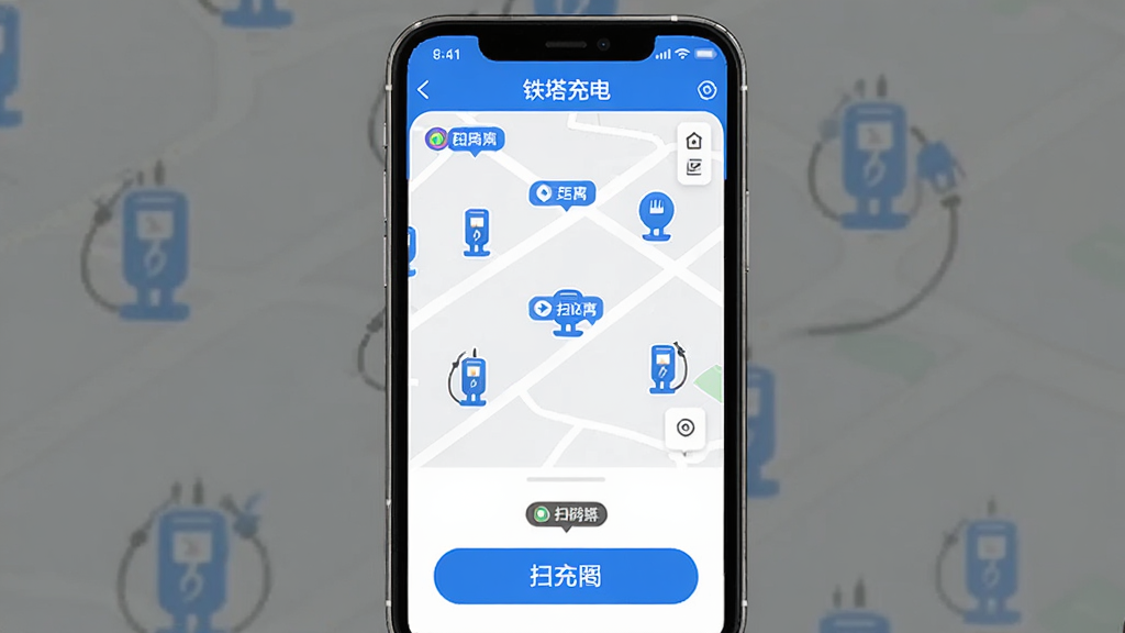 �������APP������չʾ�������׮��ͼ��ɨ���繦�ܣ�����Ϊ�ֻ���Ļ��ʾ���׮��ͼ������Ϊ����չʾ���Ű��࣬���Ϊ�Ƽ�����ɫ����ϸ�ڰ������׮ͼ�ꡢ�����ע��ɨ�밴ť�����������ɾ��޶���Ԫ��