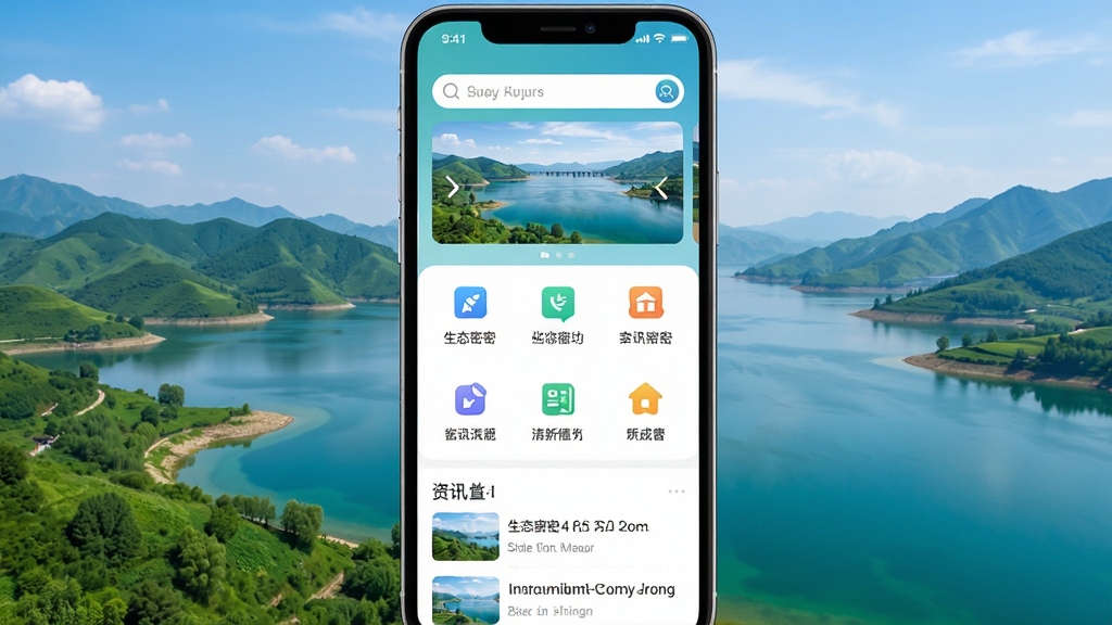 ����̬���ơ�App��ҳ����չʾ������Ϊ����ˮ��羰�����������Ϸ�Ϊ���������ֲ�ͼ���в�Ϊ����ͼ�������·�Ϊ��Ѷ�б����Ű�������������ִ���ƽ����ϸ�ڰ�����ɽ��ˮ���ֻ��߿򣬻��ʸ��壬�ɾ����޶���Ԫ��