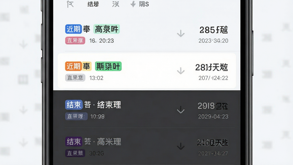 倒数时刻应用内事件列表页面,主体为手机屏幕展示近期事件高亮和结束事件暗色对比,布局为垂直列表,排版左侧事件名称右侧剩余天数,风格为清爽浅色UI,细节包括彩色分类标签和日期文字,画质清晰干净无多余元素