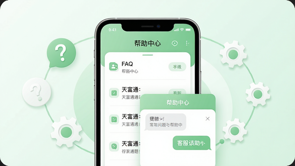 �츻ͨAPP����������������Ľ��棬��������Ϊ�ֻ���Ļ��ʾFAQ�б��Ϳͷ��Ի�����Χ�����ʺ�ͼ��ͳ���ͼ�꣬���ֲ������½ṹ�����Ϊ���¼�Լ�磬ϸ�ڰ���ǳ��ɫ����Բ�ǿ�Ƭ�����֡��������ġ������ʸ��壬�ɾ����޶���Ԫ�ء�