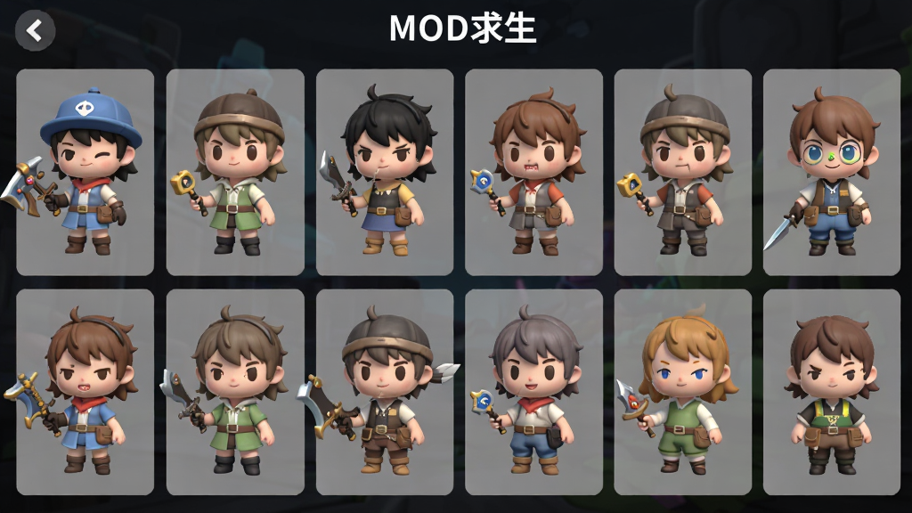 ����������MOD�˵�����ɫѡ����棬11����ͬ���͵Ŀɰ���ɫ���г�����ÿ����ɫ�ж��������ͷ��Σ�����Ϊ�������У��Ű����룬���Ϊ��ͨ3D��Ⱦ��ϸ�ڰ�����ɫ���顢������ʽ��������ɫ���������������ɾ��޶���Ԫ��