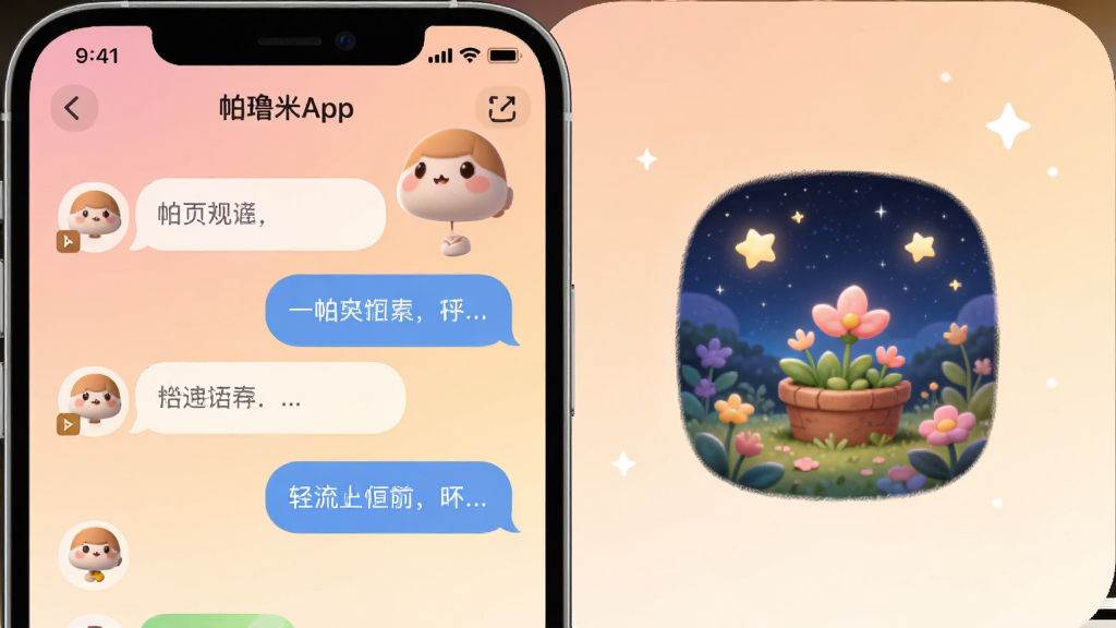 ������App����չʾ������Ϊ�ֻ���Ļ����ʾAI�Ի����ں��ǿջ�԰����������Ϊ���ҷ���������ǶԻ����ݣ��Ҳ��ǻ�԰ͼ�꣬�Ű������������Ϊ��ů����ϵ��ϸ�ڰ�����͵Ľ��䱳����Բ���ͼ��Ϳɰ����������󣬻��ʸ��壬�ɾ����޶���Ԫ��