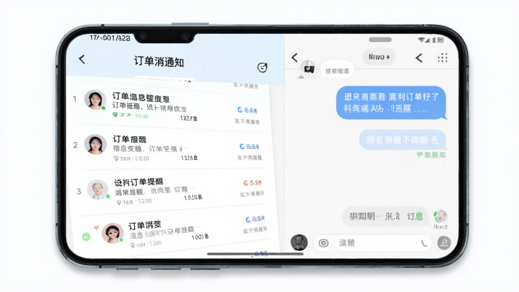 ������̼Ҷ���Ϣ֪ͨ���棬����Ϊ�ֻ���Ļ��ʾ��Ϣ�б������촰�ڣ�����Ϊ���½ṹ���Ű��࣬�������ǳɫ��ϸ�ڰ�������������Ի����ݣ����������ɾ��޶���Ԫ�ء�
