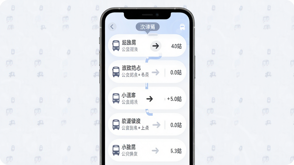 ����ʵʱ��λ�������棬����Ϊ�ֻ���Ļչʾ����·������ͻ���ָ�������������б��Ű棬������Բ�ǣ�ϸ�ڰ���վ�����ơ����˼�ͷ�͵�վʱ�䣬�����������ɾ����޶���Ԫ��