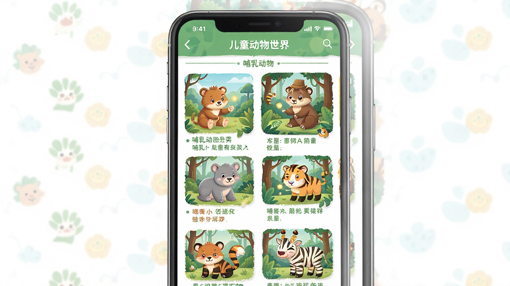 ��ͯ��������Ӧ���ڶ���ٿ�����ҳ����������չʾ��ͯ���������������ƣ�����Ϊ�ֻ���Ļ����ʾ���鶯�����Ͷ���ͼƬ������Ϊ���½ṹ���Ű����룬���Ϊ���½����磬ϸ�ڰ�������廭�����ֽ��ܣ����ʸ��壬�ɾ����޶���Ԫ��
