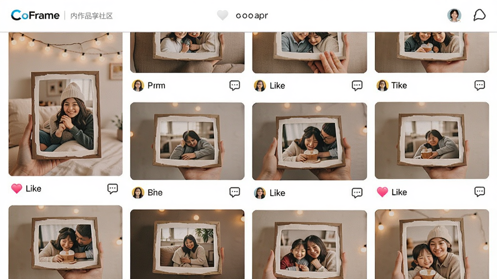 CoFrameӦ������Ʒ��������ҳ�棬����Ϊ�����û������������Ƭ��������ʽ���У�����Ϊ�ٲ���չʾ���Ű��������ۣ����Ϊ��ܰ�罻��Χ��ϸ�ڰ������ް�ť������ͼ�ꡢ�û�ͷ�񣬻��ʸ��壬�ɾ����޶���Ԫ��