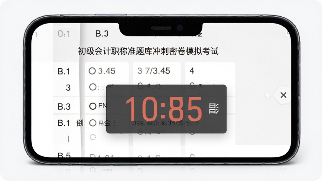 �������ְ��׼������ܾ�ģ�⿼��ҳ�棬��������Ϊ�ֻ���Ļչʾ�Ծ��뵹��ʱ���������½ṹ���Ű��࣬�����ˬѧϰ�磬ϸ������š�ѡ���ʱ���������������ɾ����޶���Ԫ��