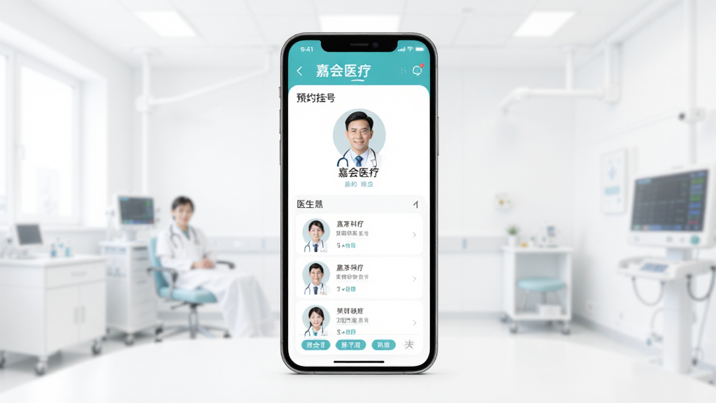 �λ�ҽ��APP����չʾ���ֻ���Ļ����ʾԤԼ�Һ�ҳ���ҽ���б�������Ϊ�ɾ��İ�ɫҽ�Ʒ�񣬲����������Ű����룬����ִ���Լ��ϸ�ڰ���ҽ��ͷ��Ϳ��ұ�ǩ�����ʸ��壬�ɾ����޶���Ԫ��