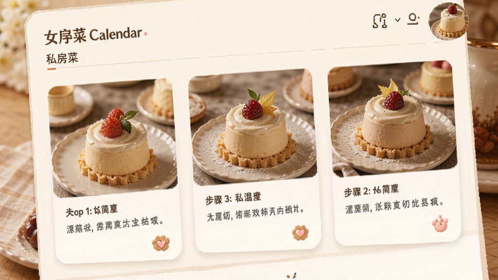 Ů������APP˽���˰�飬��ʳ��Ƭչʾ��������ƷͼƬ�������࣬ůɫ��������ʳ�������廭��