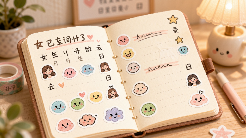 Ů������APP�����ռ�ҳ�棬Q���ֻ��񣬲�ɫ������ֽ���ռǱ����֣���ͱ�������ܰ��Χ�����廭��