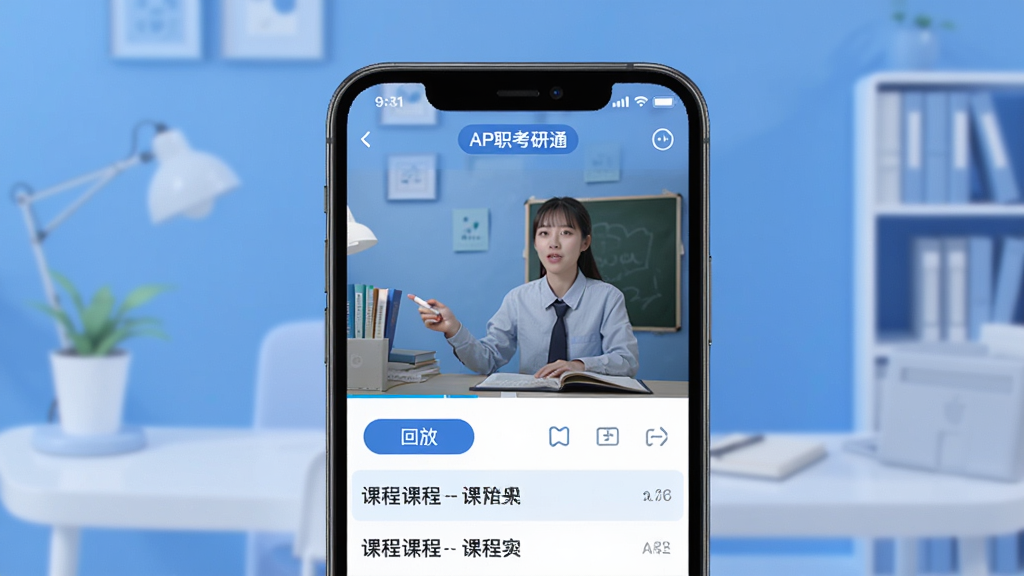 �ֻ���Ļ��ʾ��ְ����ͨAPPֱ���γ̽��棬������������ʦ�ڿλ��棬�·��лطŰ�ť�Ϳγ��б�������Ϊ������ɫѧϰ�������Ű��������ִ�������񣬻��ʸɾ��޶���Ԫ��