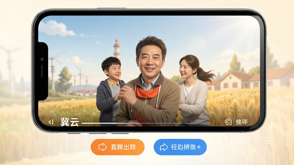 ����APP����Ƶ���Ž��棬�ֻ�����չʾ��������Ƶ���棬�·��л�����ť�������ɾ�������ɫ����ů�����廭��