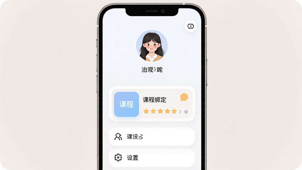 ѧϰ�����Ƹ������Ľ��棬����Ϊ�ֻ���Ļ��ͷ���빦�ܲ˵��б����������½ṹ���Ű�������������Բ�ǣ�ϸ�ڰ���ͷ���ǳơ��γ̿�����ں�����ѡ����������ɾ��޶���Ԫ��