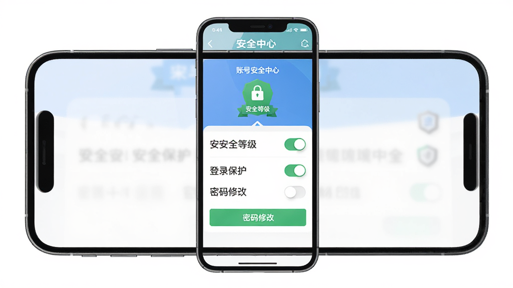�׶�APP��ȫ���Ľ��棬����Ϊ�ֻ���Ļ��ʾ�˺Ű�ȫ����ҳ�棬����Ϊ�ֻ�����չʾ���Ű����룬���Ϊ�������磬ϸ�ڰ�����ȫ�ȼ�ͼ�ꡢ��¼�������ء������޸���ڵȣ����������ɾ��޶���Ԫ��