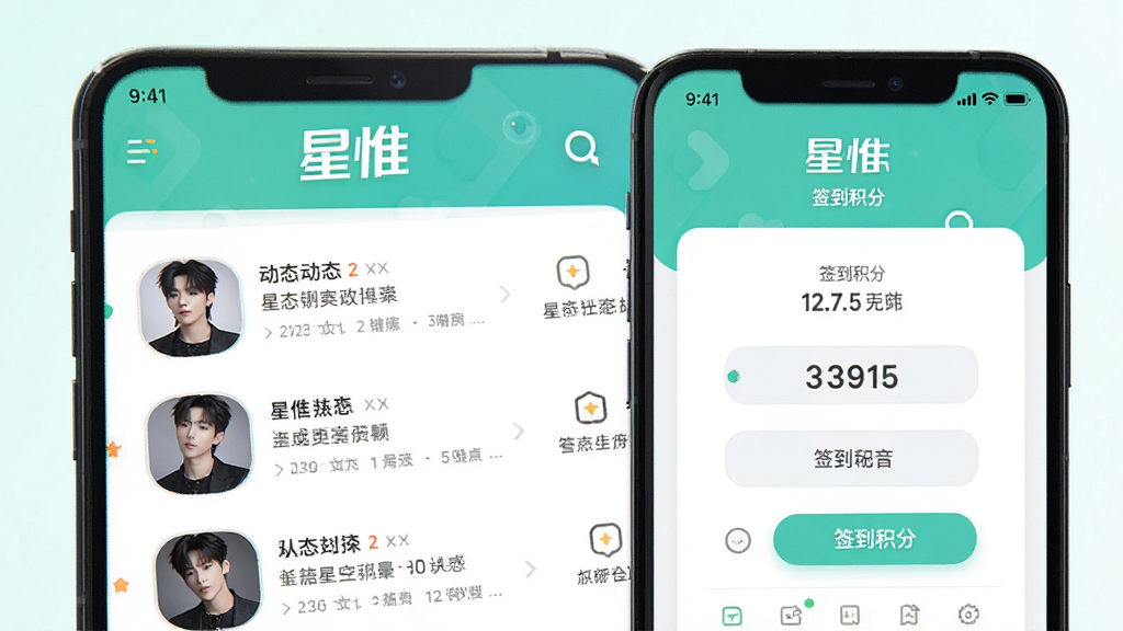 ��ΩApp��˿��������չʾ���ֻ���Ļ����ʾ���˶�̬�б���ǩ������ģ�飬�����С���Ω��Logo�����岼���������Ű����࣬����ִ���Լ��ϸ�ڷḻ�����ʸ��壬�ɾ��޶���Ԫ��