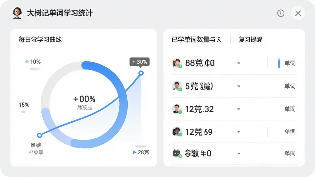 �����ǵ���ѧϰͳ��ҳ�棬չʾÿ��ѧϰ���ߡ���ѧ���������븴ϰ���ѣ�����Բ��ͼ�����б���ϲ��֣�����Ϊǳ��ɫ����������Լ��ϸ�������ݱ�ǩ����Ȼ��������������ɾ����޶���Ԫ��