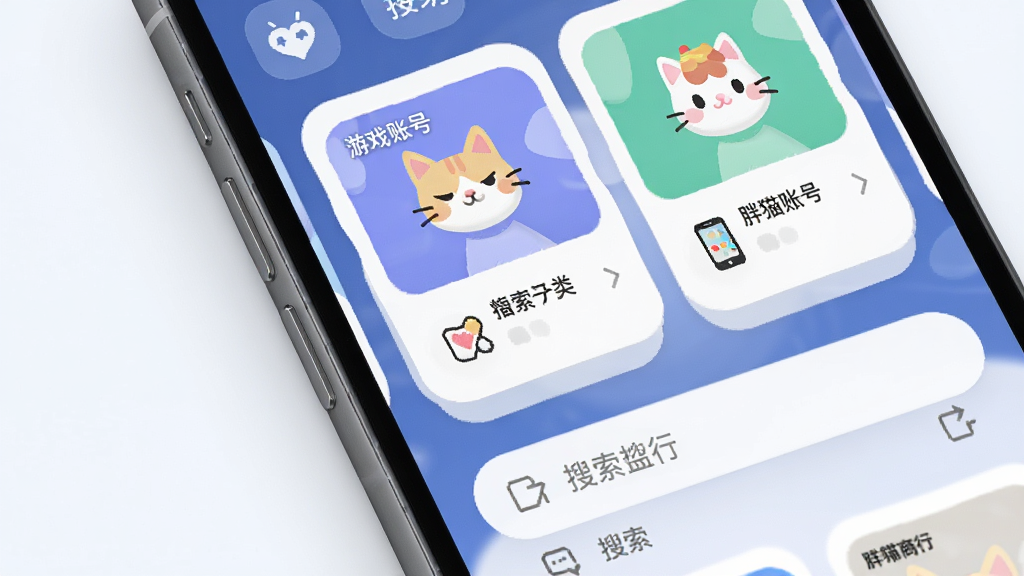 ��è�����ֻ�Ӧ�ý���չʾ�����沼��Ϊ�ֻ���Ļ��д����Ļ����ʾ��Ϸ�˺ŷ��࿨Ƭ�������������Ϊ���¼�Լ�磬ϸ�ڰ���Բ�ǿ�Ƭ�������Ӱ�����ʸ���ɾ��޶���Ԫ��
