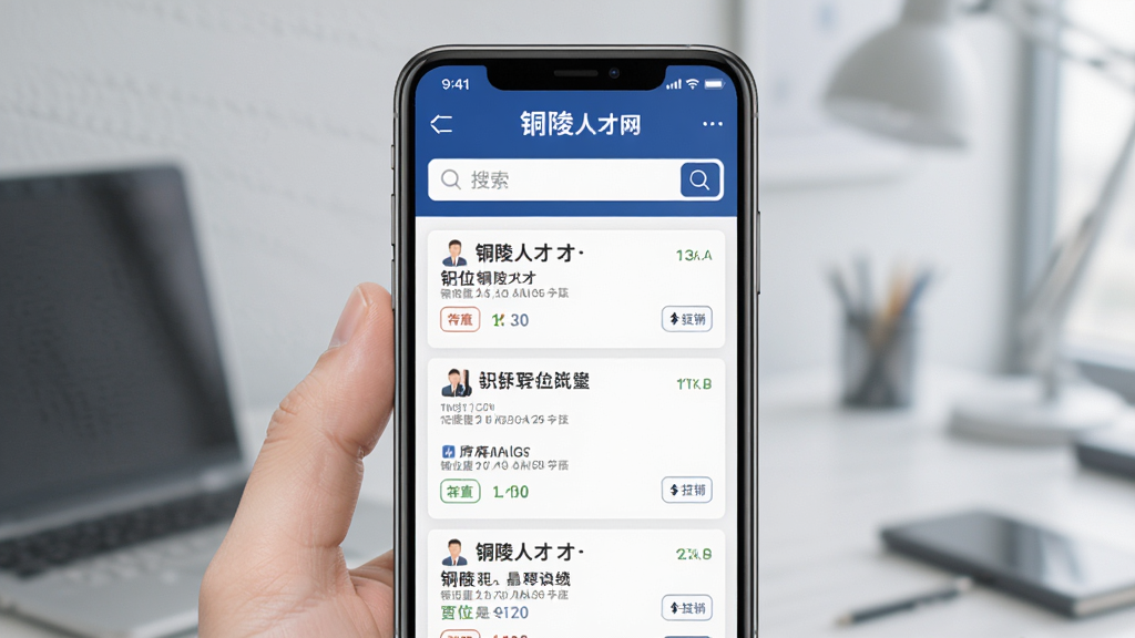 ͭ���˲���APP������չʾ���ֻ���Ļ����ʾͭ���˲�����Ƹҳ�棬����ְλ�б�����������������У������������Ű��࣬����ִ�����ϸ�ھ��£����ʸ��壬�ɾ����޶���Ԫ��