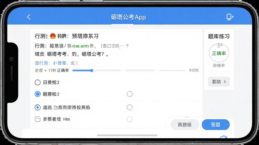 ��������App�����ͼ���ֻ���Ļչʾ�����ϰҳ�棬�����в���Ŀ��ѡ�����Ϊ�������������в���Ŀ���򡢵ײ����ⰴť���Ű�������࣬���Ϊ�ִ�������App��ƽ����ƣ�ϸ�ڰ�������������ȷ����ʾ�����ʸ��壬�ɾ����޶���Ԫ��