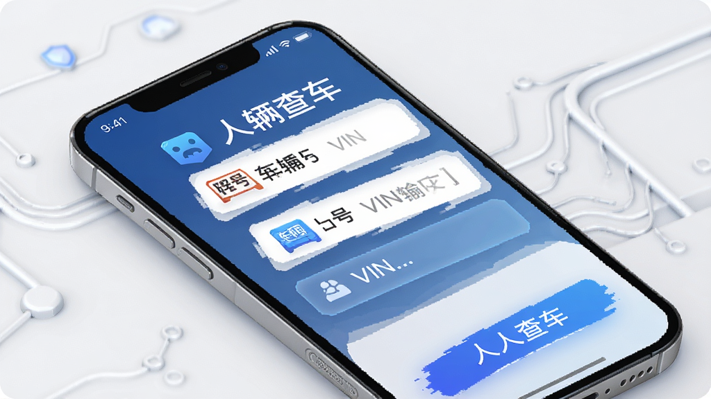 ���˲鳵Ӧ�������棬�ֻ���Ļչʾ������ѯ������빦�ܰ�ť�������������Ű��࣬����ִ��Ƽ��У�ϸ�ڰ������ƺ���VIN�������򣬻��ʸ��壬�ɾ����޶���Ԫ��