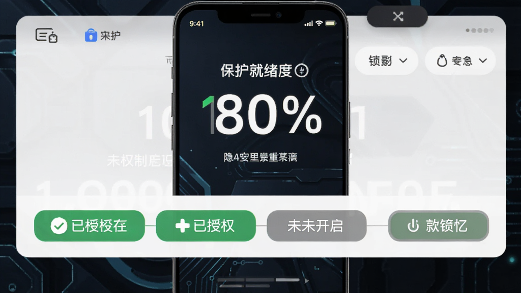 ��˽��ȫ������ȫ����̨���棬�ֻ���Ļ������ʾ���������Ȱٷֱȴ����֣��·�Ȩ��״̬������ɫ�ͻ�ɫ��ǩ��������Ȩ��δ���������Ϊ��ɫ�Ƽ��з��UIԪ�����������ʸɾ����޶���Ԫ��
