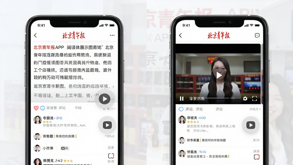 �������걨APP�Ķ�����չʾͼ������Ϊ�ֻ���Ļ��ʾ��������ҳ����Ƶ���Ž��棬����Ϊ�����ֻ�����չʾ��ͬ���ܣ��Ű���󷽣����Ϊ�ִ������Ķ���APP��ƣ�ϸ�ڰ����������ġ�����������Ƶ���Ű�ť�����ʸ���ɾ��޶���Ԫ��