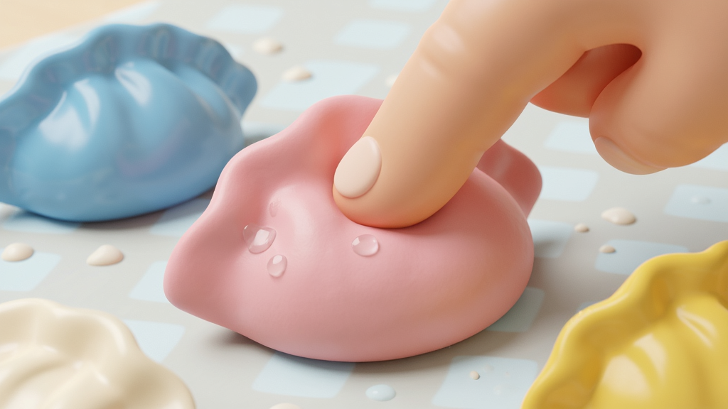 Dumpling 3D: Squishy ASMR preview image, һֻ��ɫ������߱���ָ���ᰴѹ�������Σ��Ա�����ɫ�ͻ�ɫ���ӣ�������ɰ�������3D��Ⱦϸ�壬������ͣ������������ɾ��޶���Ԫ��