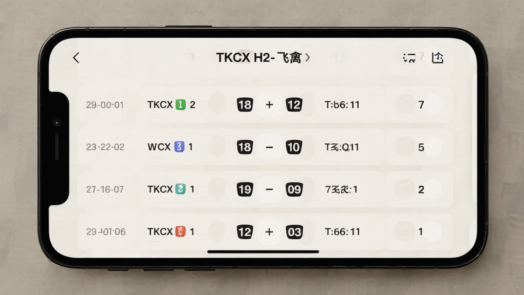 TKCX H2-飞禽 历史记录列表页面 手机屏幕显示多场比赛比分条目 按时间排列 背景浅色 排版整齐 风格清爽 细节清晰 画质干净 无多余元素