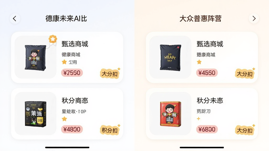 �¿�δ��APP��ѡ�̳�������ջ�˫��Ӫ���棬����Ϊ���ҷ�������Ʒ��Ƭ������Ϊ�Ա�չʾ���Ű����룬���Ϊ���Բ�ǣ�ϸ�ڰ�����Ʒ����ͼ���۸��ǩ�����ֵֿ۱�ʶ�����ʸ��壬�ɾ����޶���Ԫ��