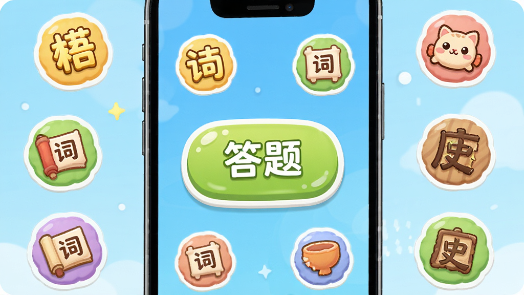 ����������������棬�м��Ǵ��ⰴť����Χɢ����ʫ�ʡ���ʷͼ�꣬�ֻ���Ļ���沼�֣����¿�ͨ�������ɫ�����ɾ��������޶���Ԫ�أ����廭��