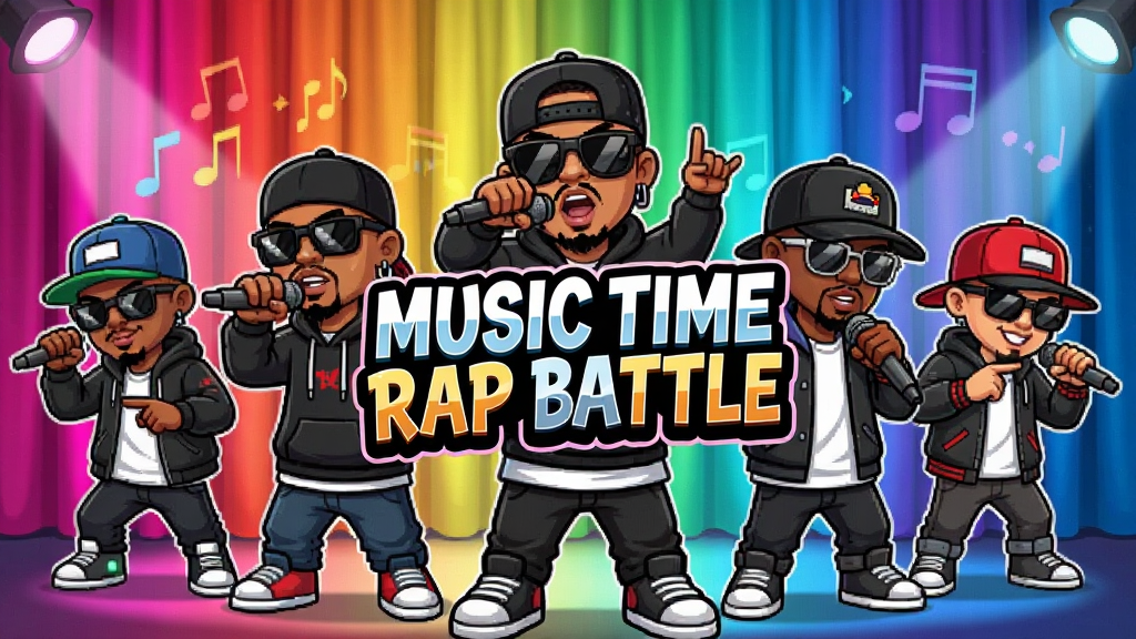 Music Time Rap Battle��Ϸ��ɫ����չʾ�������ͨ˵����ɫվ��һ�ţ�ÿ����ɫ�ڳ���ͬ˵�����ƣ������ǲ�ɫ������̨Ļ���������м�����Ϸ�������֣�������������ɾ����������廭��