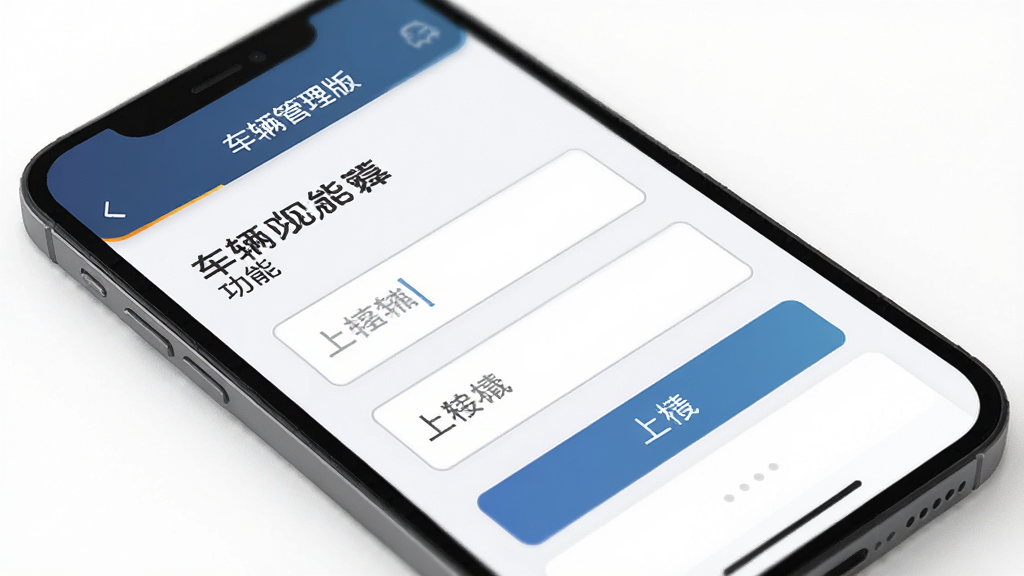 喜悦管理版 车辆发布功能界面 手机屏幕显示车辆信息填写表单 布局清晰 排版规整 风格简约商务 细节有输入框和上传按钮 画质清晰 干净 无多余元素