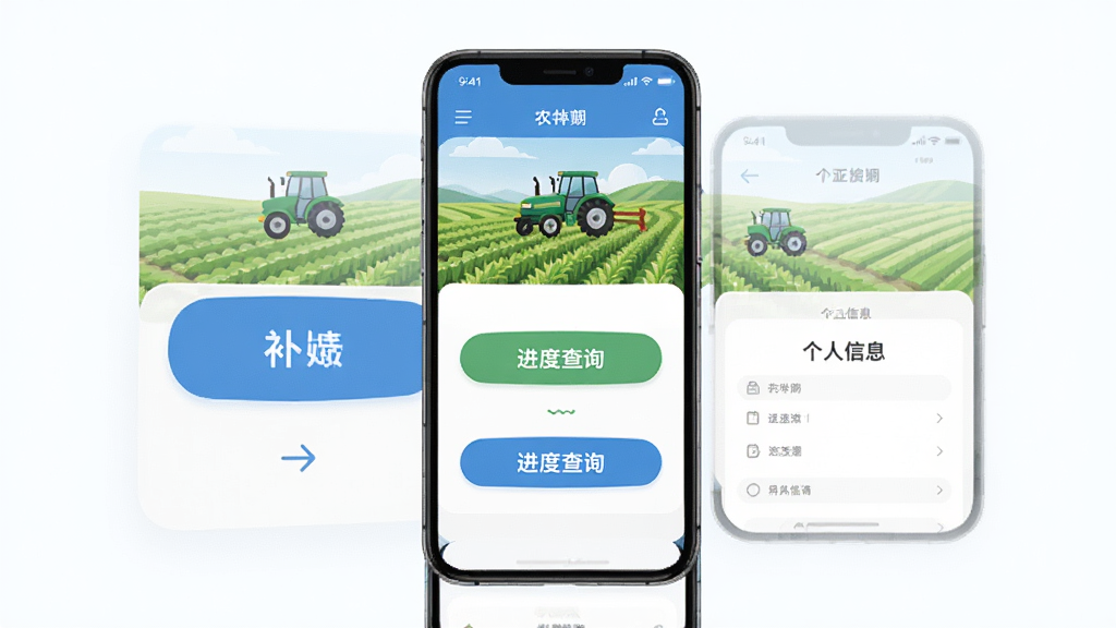 һ���ֻ�Ӧ�ý���չʾ������Ϊ��ɫ��ũҵ���App��ҳ�����ְ�������������ڡ����Ȳ�ѯ��ť�͸�����Ϣ�����Ű�������������ִ���ƽ����ϸ�ڰ���ũ��ͼ�����ɫ��Ұ����Ԫ�أ�����ɾ����࣬���ʸ��壬�޶���Ԫ��