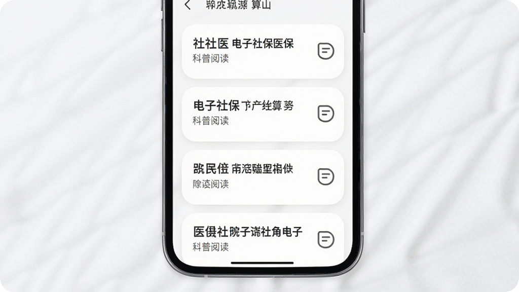 �����籣ҽ�����������ҳ�棬����Ϊ�ֻ���Ļ��ʾ�籣֪ʶ�����б����������ҷ������Ű����ż��򣬷�����Բ�ǣ�ϸ�ڰ������±�����Ķ�ͼ�꣬�����������ɾ����޶���Ԫ��